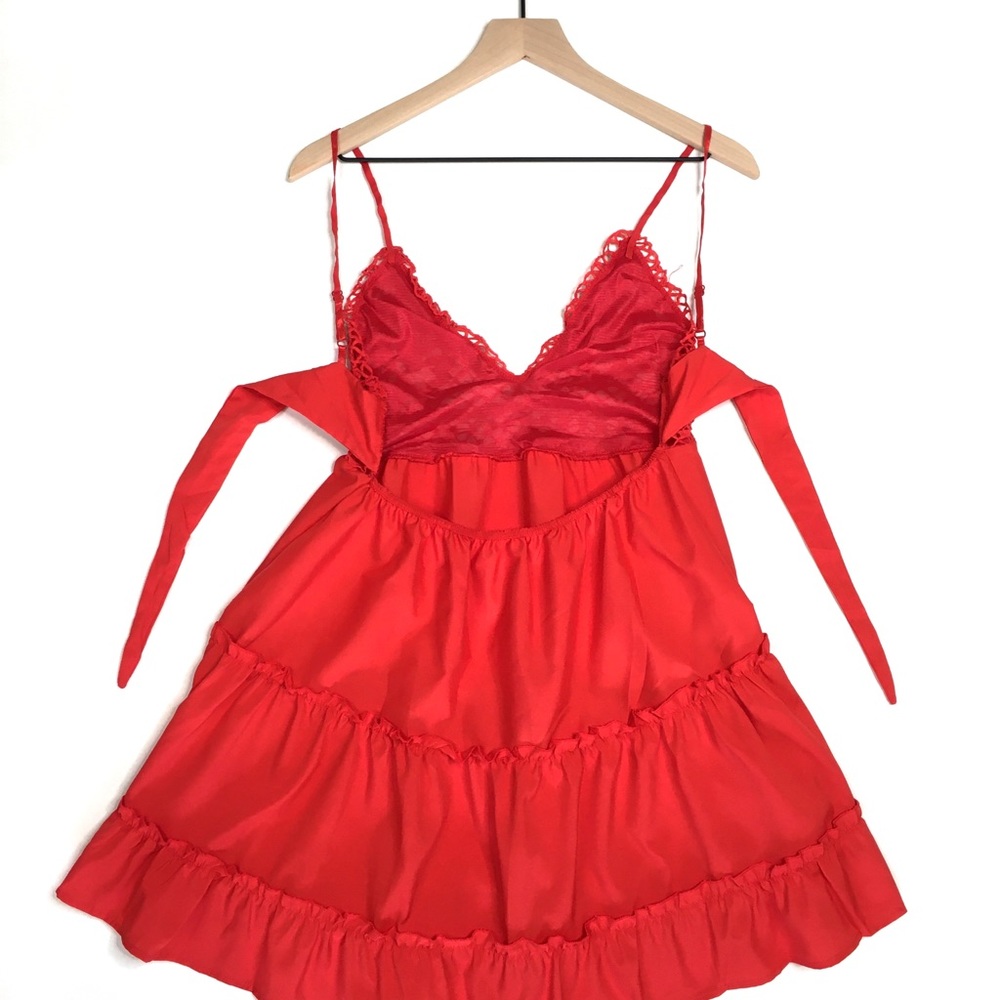RUFFLED OPEN BACK BOW KNOT LACE V NECK MINI DRESS - Picture 2 of 8